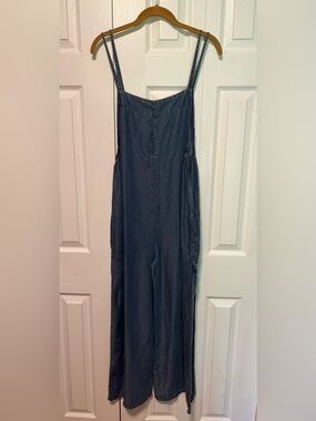 Hunter & Brown Blue Soft Flowy Tencel Jumpsuit with Double Spaghetti Straps